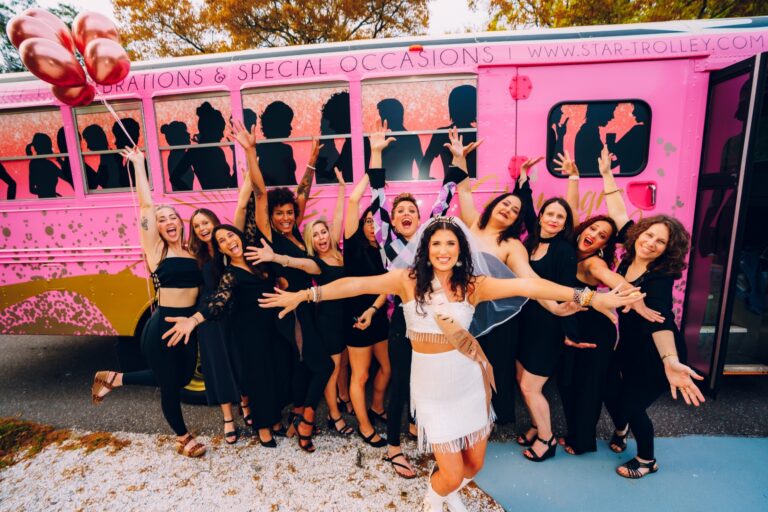 pink-bus-bride-group